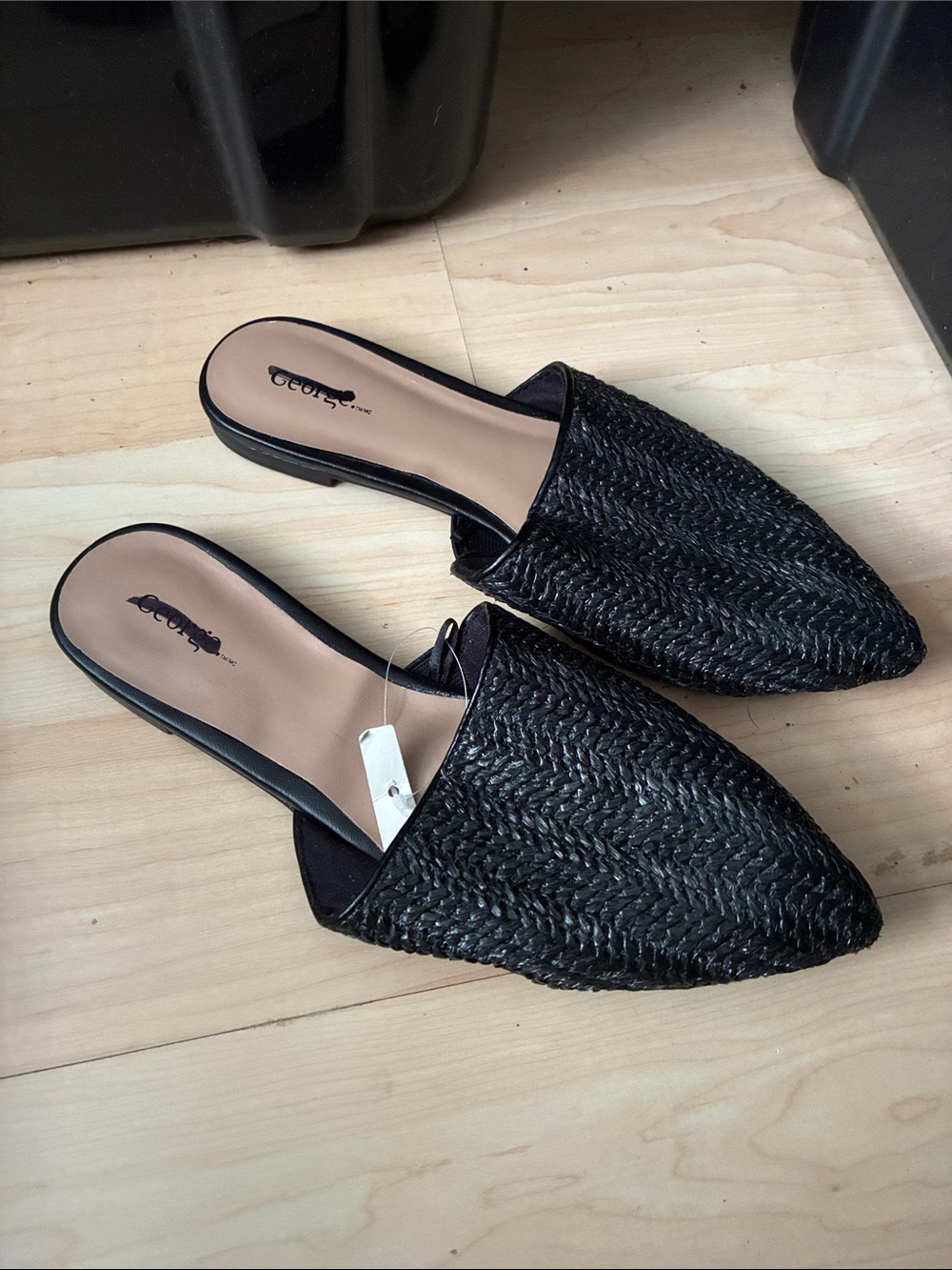 George Black Woven Pointed Slip-On Mules